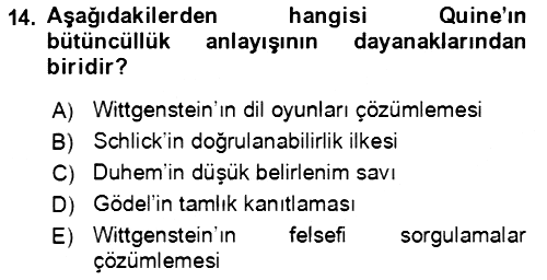 Çağdaş Felsefe 1 2023-2024 Dönem Sonu Sınavı - 14. soru