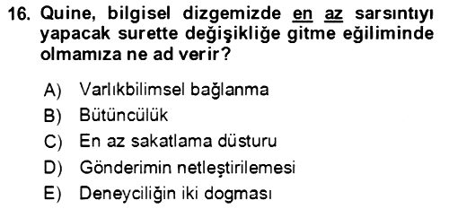 Çağdaş Felsefe 1 2023-2024 Dönem Sonu Sınavı - 16. soru