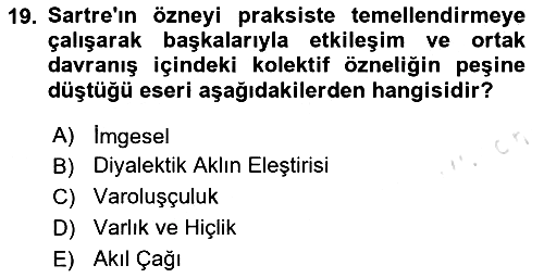 Çağdaş Felsefe 2 2023-2024 Ara Sınav - 19. soru