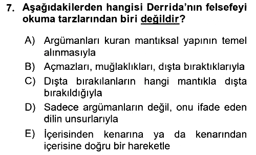 Çağdaş Felsefe 2 2023-2024 Dönem Sonu Sınavı - 7. soru