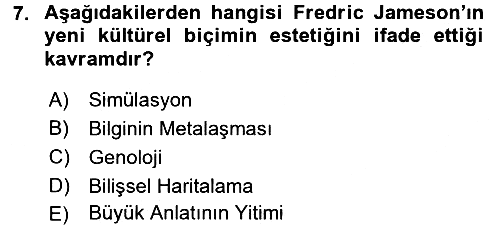 Çağdaş Sosyoloji Kuramları 2017-2018 3 Ders Sınavı - 7. soru