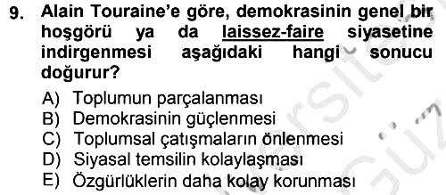 Çağdaş Sosyoloji Kuramları 2012-2013 Ara Sınav - 9. soru