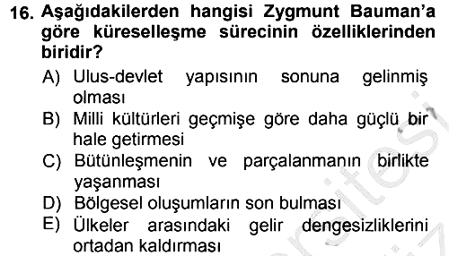 Çağdaş Sosyoloji Kuramları 2012-2013 Ara Sınav - 16. soru