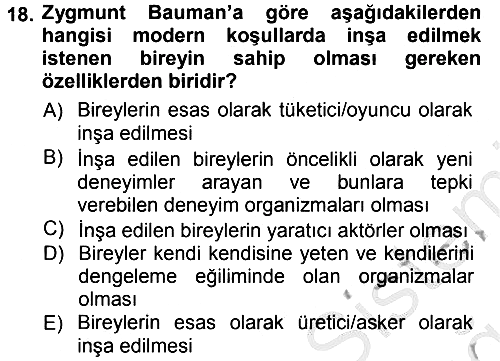 Çağdaş Sosyoloji Kuramları 2012-2013 Ara Sınav - 18. soru