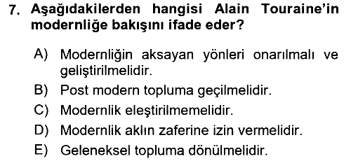 Çağdaş Sosyoloji Kuramları 2016-2017 Ara Sınav - 7. soru