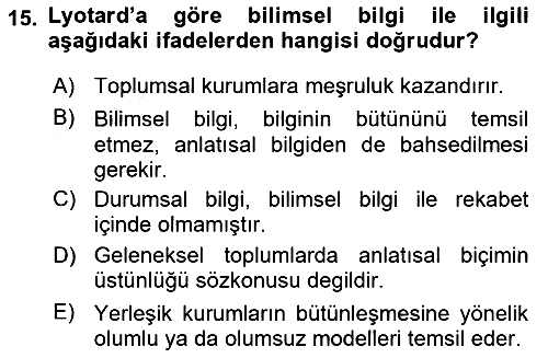 Çağdaş Sosyoloji Kuramları 2018-2019 Ara Sınav - 15. soru