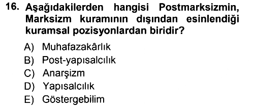 Çağdaş Sosyoloji Kuramları 2012-2013 Dönem Sonu Sınavı - 16. soru