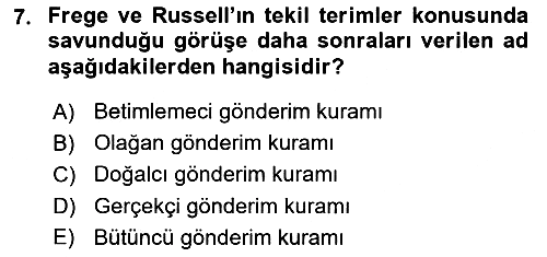 Dil Felsefesi 2017-2018 3 Ders Sınavı - 7. soru