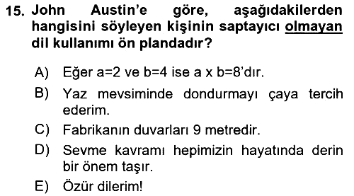 Dil Felsefesi 2017-2018 3 Ders Sınavı - 15. soru