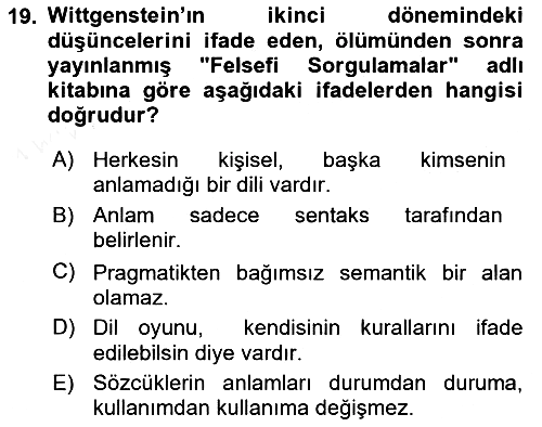 Dil Felsefesi 2017-2018 3 Ders Sınavı - 19. soru