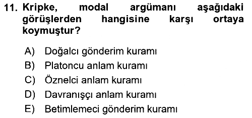 Dil Felsefesi 2018-2019 3 Ders Sınavı - 11. soru
