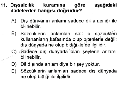 Dil Felsefesi 2015-2016 Ara Sınav - 11. soru