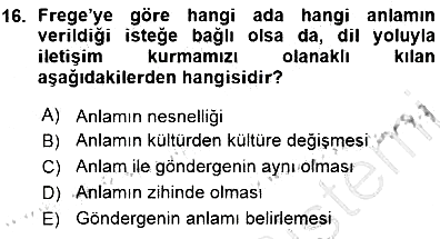 Dil Felsefesi 2015-2016 Ara Sınav - 16. soru