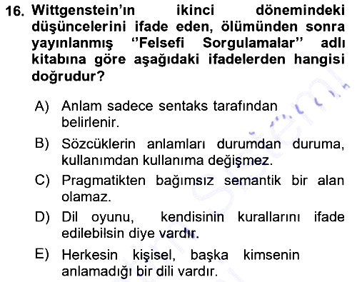 Dil Felsefesi 2015-2016 Dönem Sonu Sınavı - 16. soru