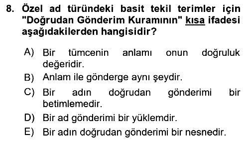 Dil Felsefesi 2016-2017 Dönem Sonu Sınavı - 8. soru