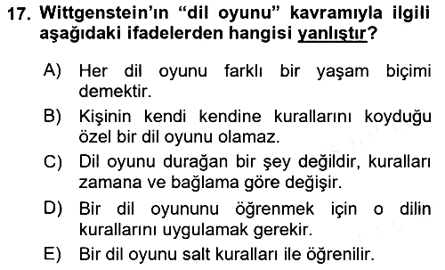 Dil Felsefesi 2016-2017 Dönem Sonu Sınavı - 17. soru