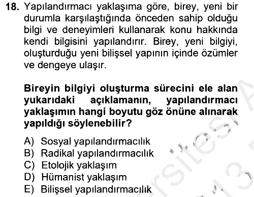 Eğitim Psikolojisi 2012-2013 Dönem Sonu Sınavı - 18. soru