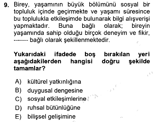 Eğitim Psikolojisi 2021-2022 Dönem Sonu Sınavı - 9. soru