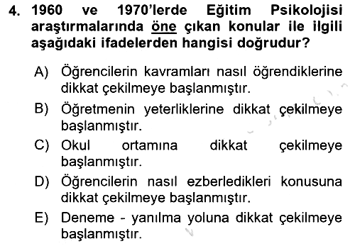 Eğitim Psikolojisi 2021-2022 Yaz Okulu Sınavı - 4. soru
