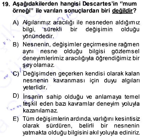 Epistemoloji 2013-2014 Ara Sınav - 19. soru