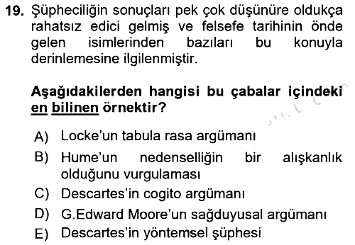 Epistemoloji 2016-2017 Ara Sınav - 19. soru