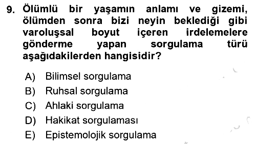 Epistemoloji 2019-2020 Ara Sınav - 9. soru