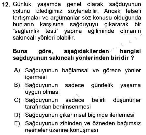 Epistemoloji 2019-2020 Ara Sınav - 12. soru