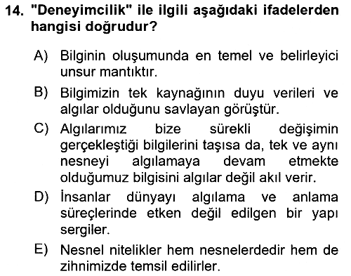 Epistemoloji 2019-2020 Ara Sınav - 14. soru