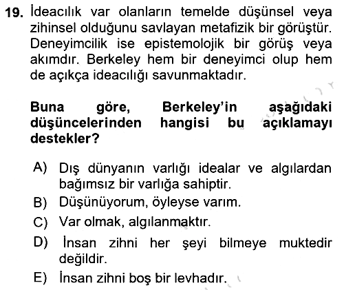 Epistemoloji 2019-2020 Ara Sınav - 19. soru