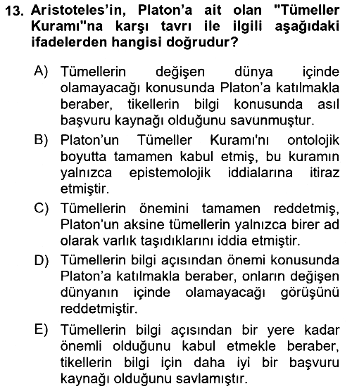 Epistemoloji 2021-2022 Ara Sınav - 13. soru