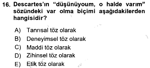 Epistemoloji 2022-2023 Ara Sınav - 16. soru