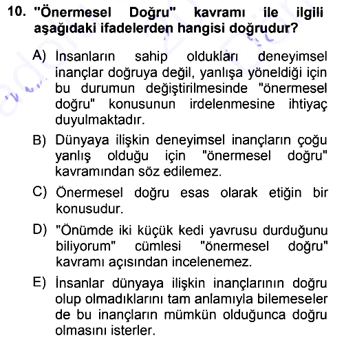 Epistemoloji 2012-2013 Dönem Sonu Sınavı - 10. soru