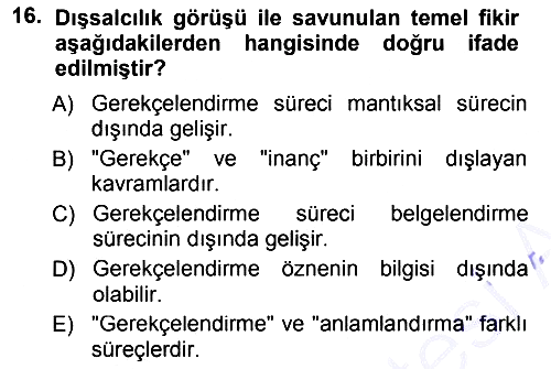 Epistemoloji 2012-2013 Dönem Sonu Sınavı - 16. soru