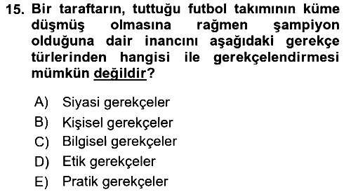 Epistemoloji 2015-2016 Dönem Sonu Sınavı - 15. soru