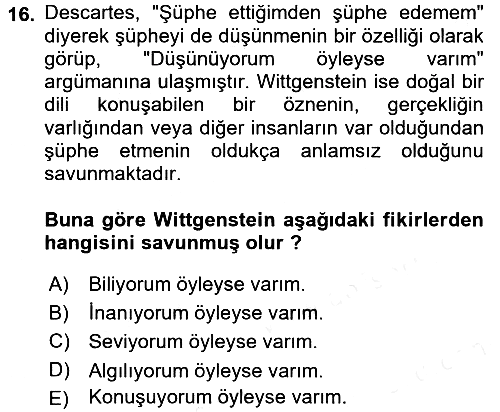 Epistemoloji 2017-2018 Dönem Sonu Sınavı - 16. soru
