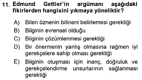 Epistemoloji 2018-2019 Dönem Sonu Sınavı - 11. soru