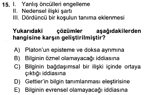 Epistemoloji 2018-2019 Dönem Sonu Sınavı - 15. soru