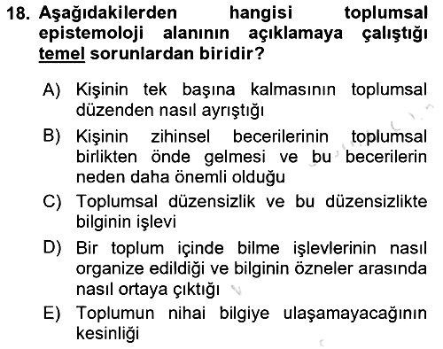 Epistemoloji 2021-2022 Dönem Sonu Sınavı - 18. soru