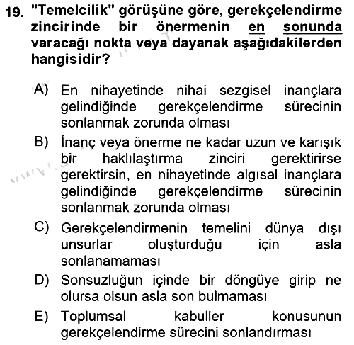 Epistemoloji 2021-2022 Dönem Sonu Sınavı - 19. soru