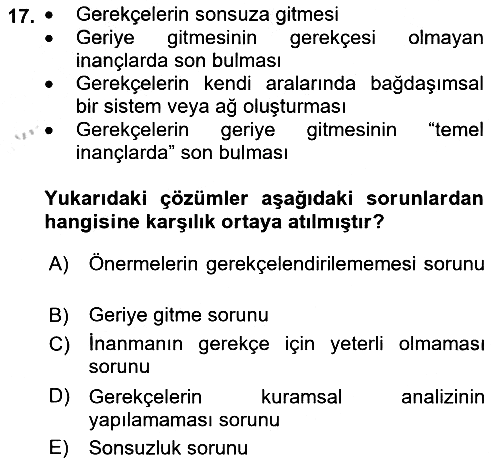 Epistemoloji 2018-2019 Yaz Okulu Sınavı - 17. soru