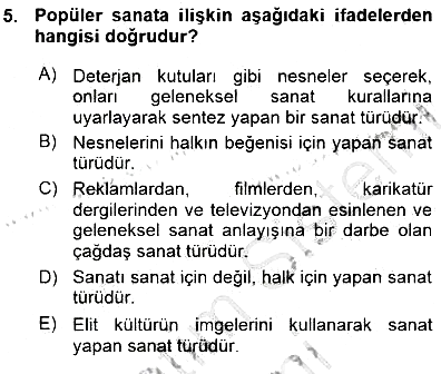 Estetik ve Sanat Felsefesi 2015-2016 Ara Sınav - 5. soru