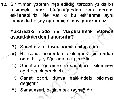 Estetik ve Sanat Felsefesi 2015-2016 Ara Sınav - 12. soru
