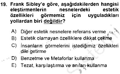 Estetik ve Sanat Felsefesi 2015-2016 Ara Sınav - 19. soru