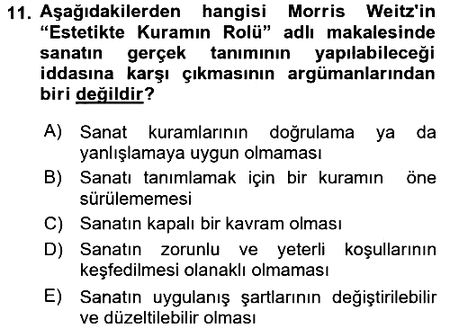 Estetik ve Sanat Felsefesi 2016-2017 Ara Sınav - 11. soru