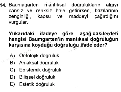 Estetik ve Sanat Felsefesi 2015-2016 Dönem Sonu Sınavı - 14. soru