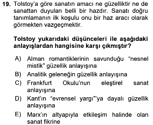 Estetik ve Sanat Felsefesi 2016-2017 Dönem Sonu Sınavı - 19. soru