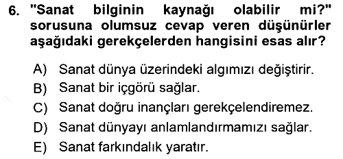 Estetik ve Sanat Felsefesi 2018-2019 Dönem Sonu Sınavı - 6. soru