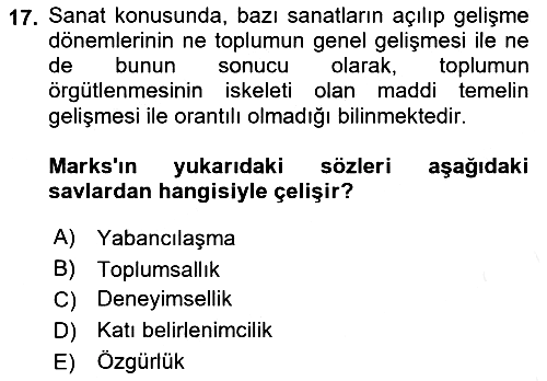 Estetik ve Sanat Felsefesi 2018-2019 Dönem Sonu Sınavı - 17. soru