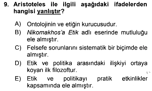 Etik 2018-2019 Yaz Okulu Sınavı - 9. soru