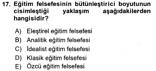 Felsefe 2017-2018 3 Ders Sınavı - 17. soru